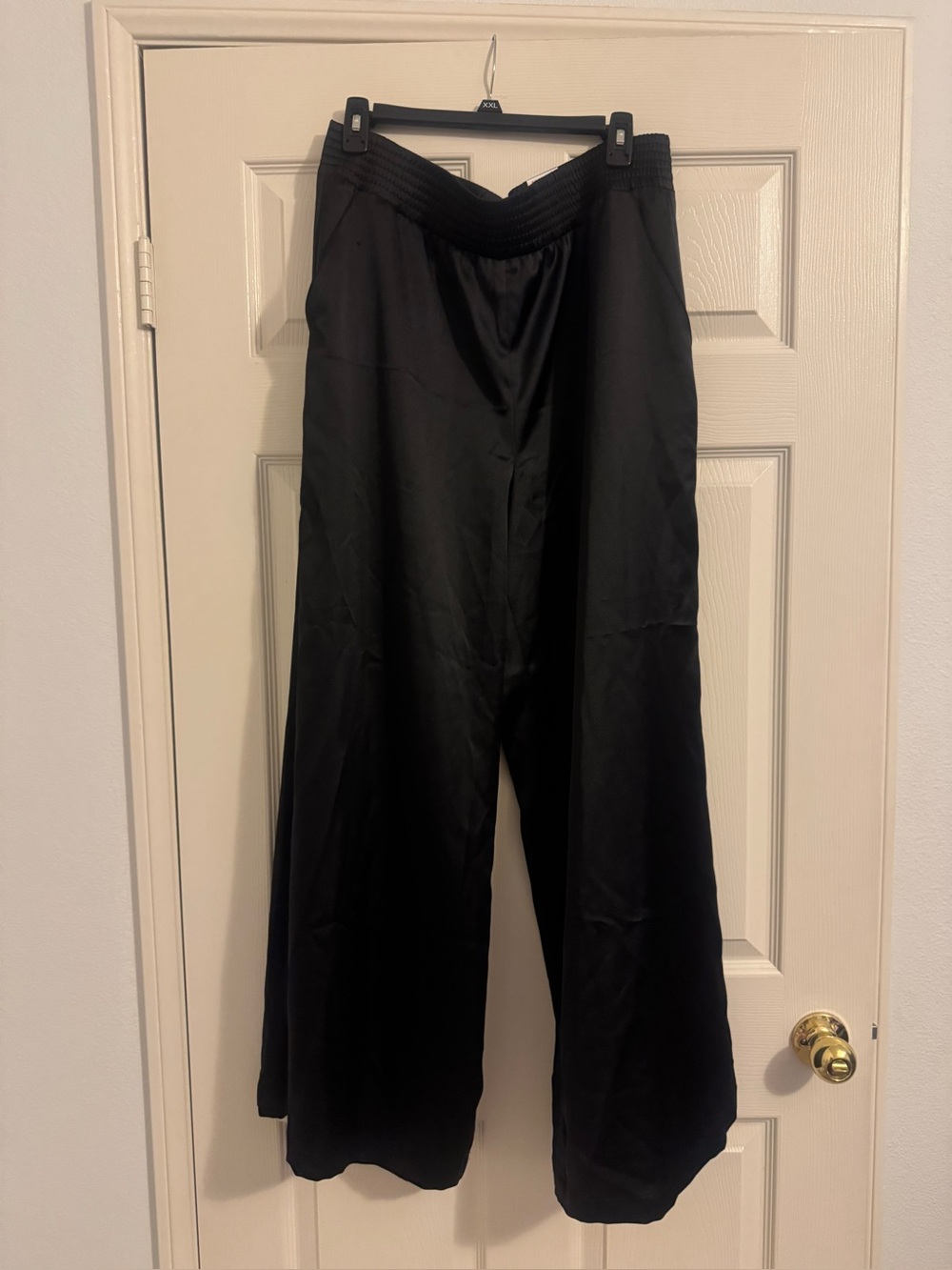Wide Leg Black Satin-Look Pants